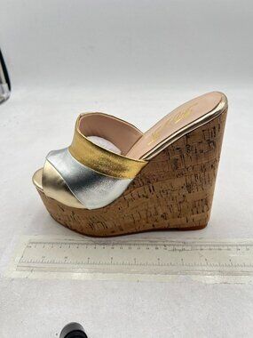 FOWT Gold High Wedges Heel Slide Sandals Woman,Open Toe Platform Slippers